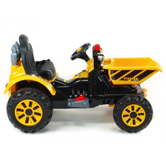 Elektrický traktor Kingdom s výklopnou korbou a dvěma motory, 12V, ŽLUTÝ